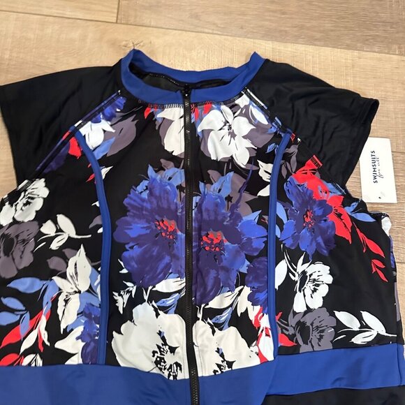 SWIMSUITS FOR ALL WOMENS SIZE 28 ONE PIECE BATHING SUIT BLUE AND BLACK NEW - Picture 3 of 7